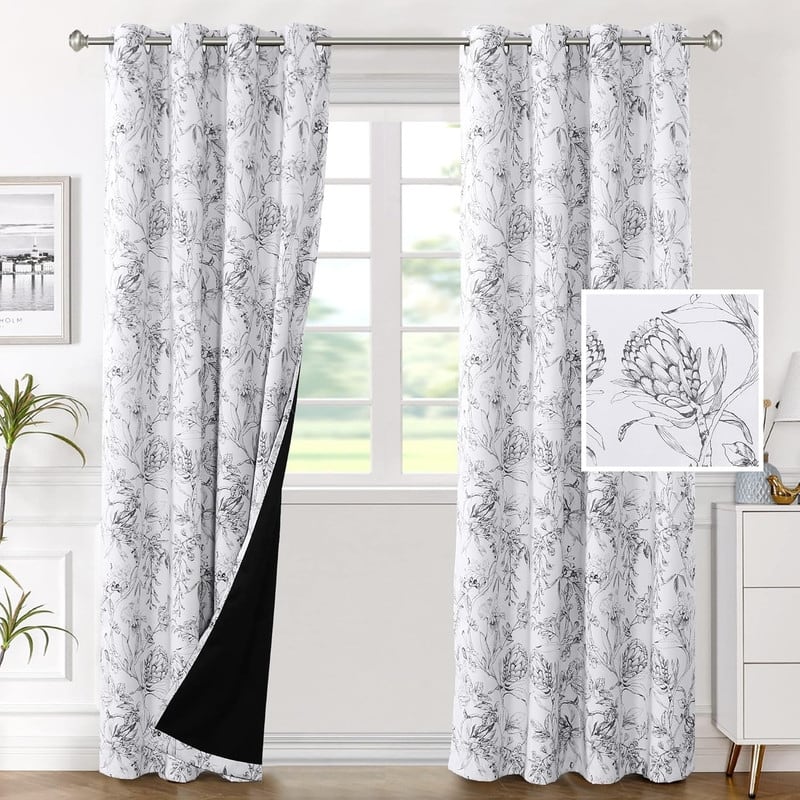 Living Room Camellia Floral Blackout Curtains 96 Inches - Camellia-olive