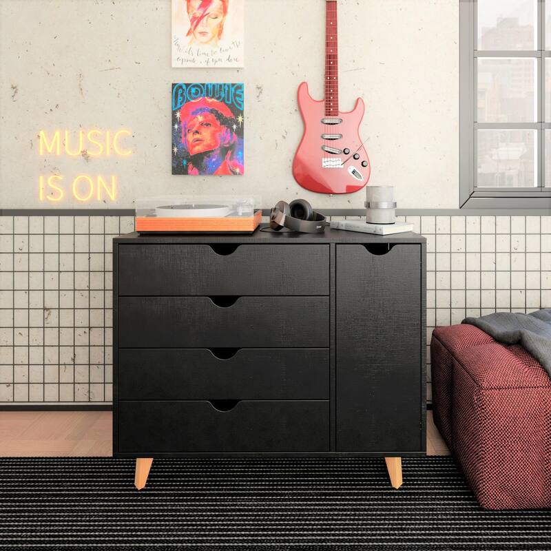 35" Natural Solid Wood Four Drawer Combo Dresser
