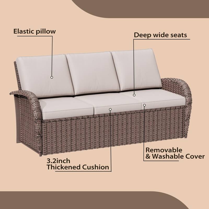 EROMMY Outdoor Wicker Patio Set with Swivel Chairs, Sofa, Ottomans and Tables, All-Weather Conversation Furniture for backyard.