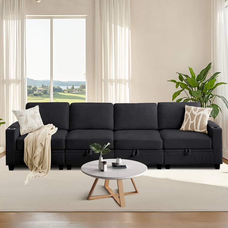 Chenille Sectional Sofa, Hidden Storage & Modular Design