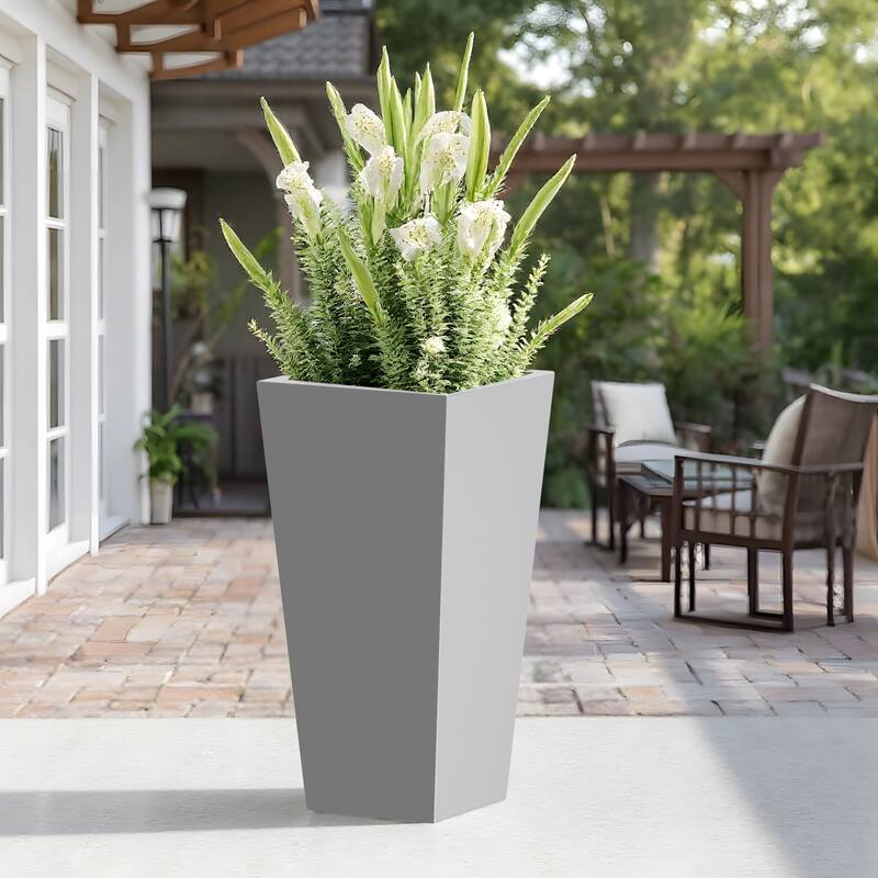 30" H Tall Metal Tapered Planter - Large Outdoor & Indoor Garden Plant Pot with Drainage Hole and Rubber Plug