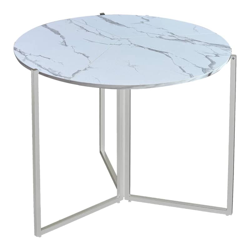 White Carrera Foldable Round Trifold Table 43" Modern Multi-Use Design - White