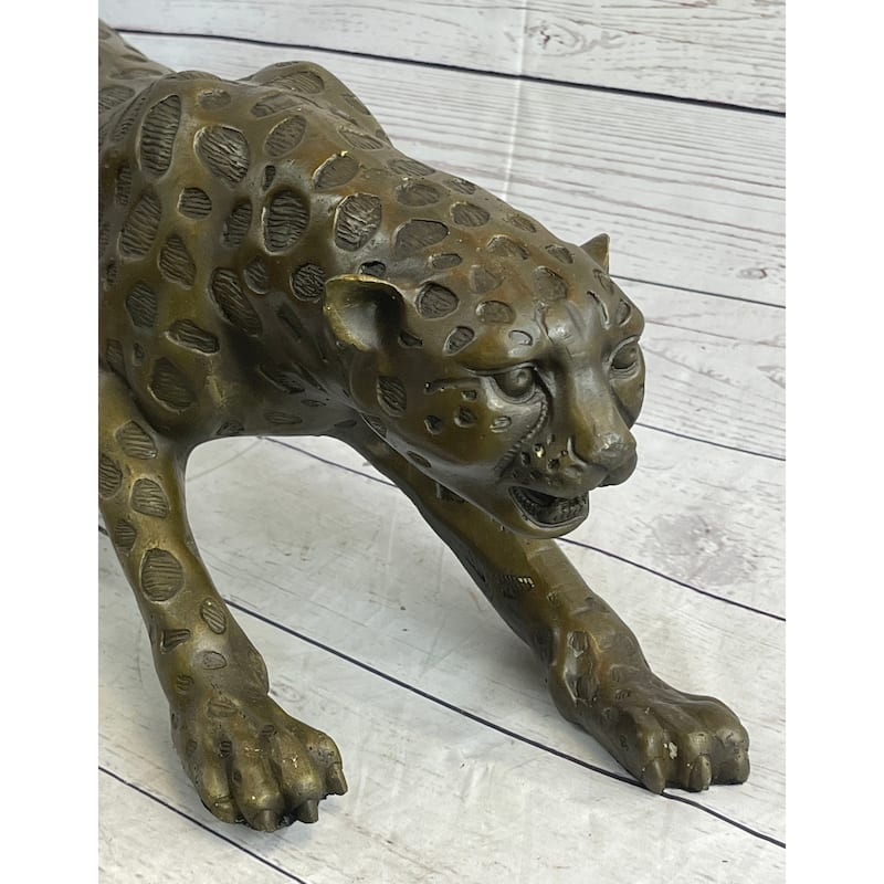 Cheetah Leopard Bronze Metal Figurine Sculpture Statue Handmade Decor 8 Inches X 32 Inches