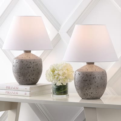 Myron 18" Minimalist Concrete Effect Resin/Iron LED Table Lamp (Set of 2), by JONATHAN Y
