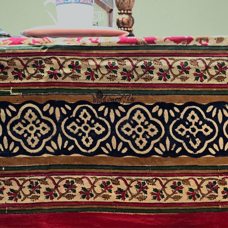 Sweet Us Amara Floral Cotton Block Print Tablecloth Rectangle