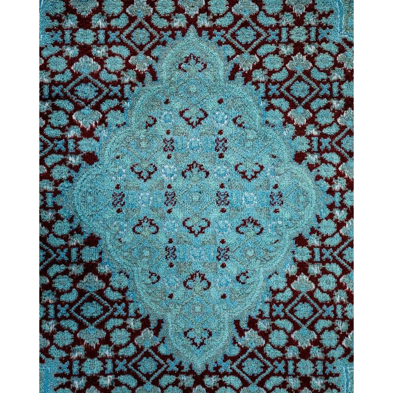 Overton Hand Knotted Wool Vintage Inspired Modern Contemporary Overdyed Blue Area Rug - 6' 2" x 9' 3"