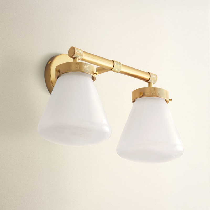 Modern Dual-Arm Wall Sconce - Metal, Glass & Matte Black, Ivory White Wall Sconce for Bathroom or Bedroom in Modern Style