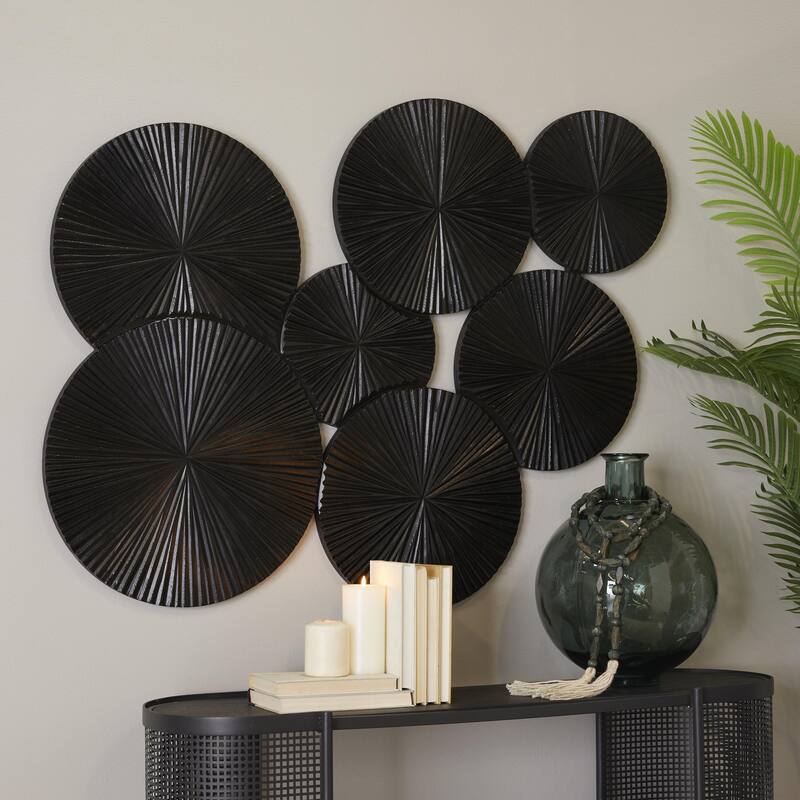 Wood Plate Carved Pinwheel Home Wall Decor - Black or White - Roche River Decor