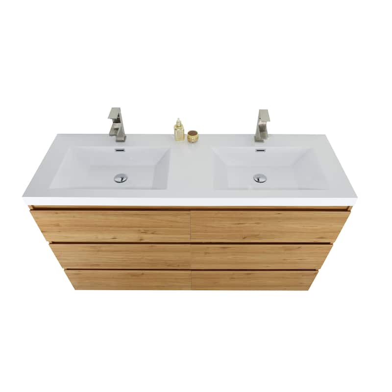 Angeles 60" freestanding bath vanity with dual basin reinforced acrylic top