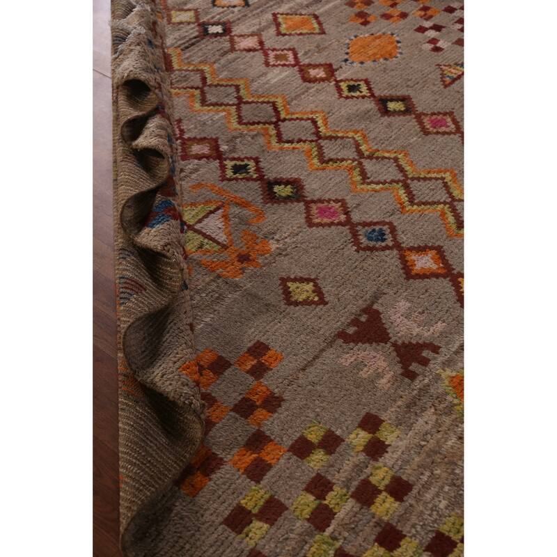 Geometric Brown Moroccan Oriental Area Rug Handmade Wool Carpet - 8'4" x 9'9"