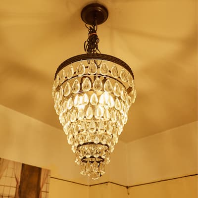 3 Light Oil Rubbed Bronze Tiered Pendant with Crystal Accent - 13.04"x13.04"x20.85"