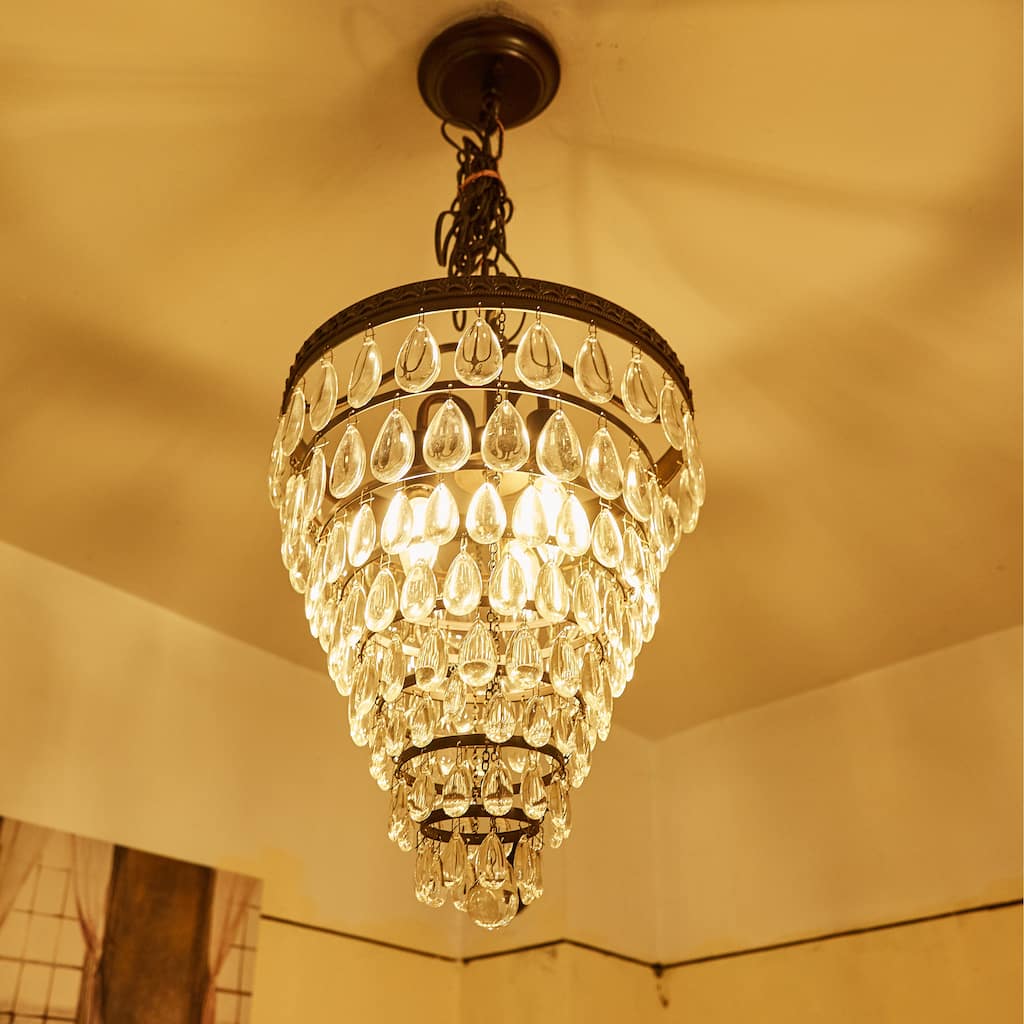 3 Light Oil Rubbed Bronze Tiered Pendant with Crystal Accent - 13.04"x13.04"x20.85"