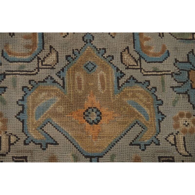 Grey Geometric Tabriz Vintage Persian Area Rug Handmade Wool Carpet - 8'1" x 11'3"