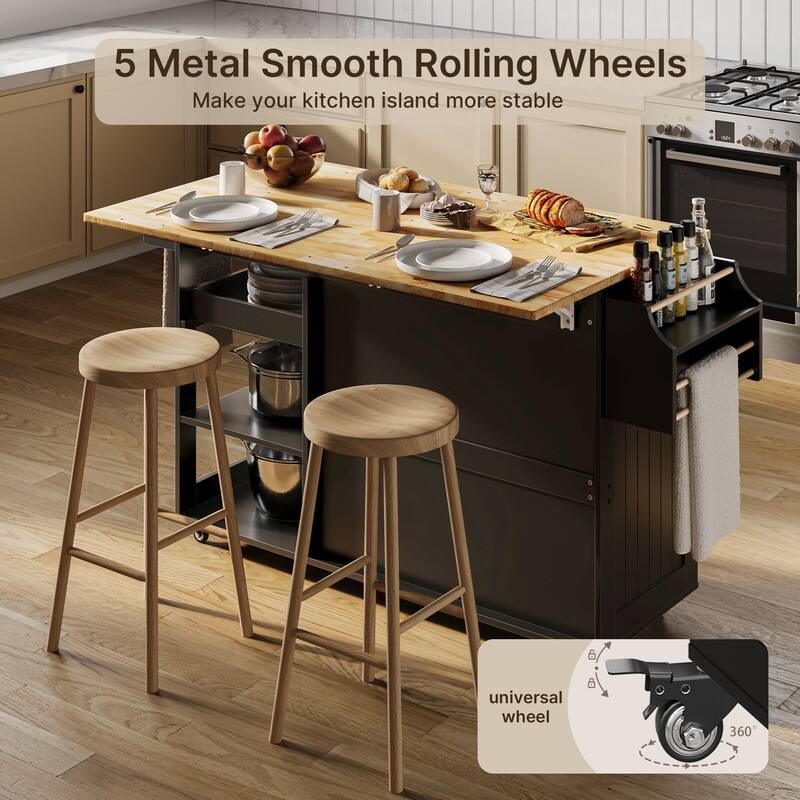 Kitchen Island Cart, Kitchen Island Rolling Trolley Cart with Adjustable Storage Cabinet