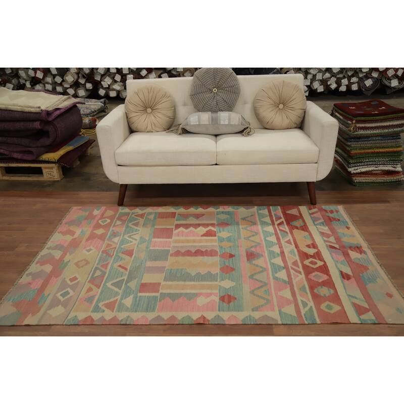 Hand Woven Oriental 100% Wool Carpet Southwestern Tribal Multi-Colored Kilim Area Rug - 6' 5'' X 4' 0''