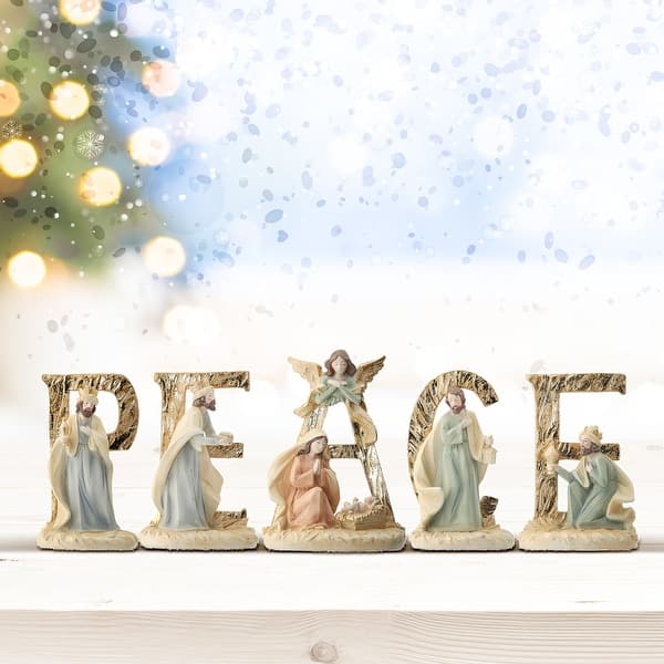 slide 2 of 3, 6-9" Resin "Peace" Nativity Set of 5