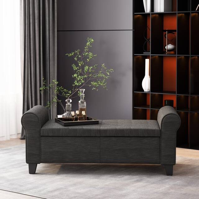 Hayes Upholstered Storage Ottoman Bench by Christopher Knight Home - Gray+Dark Brown