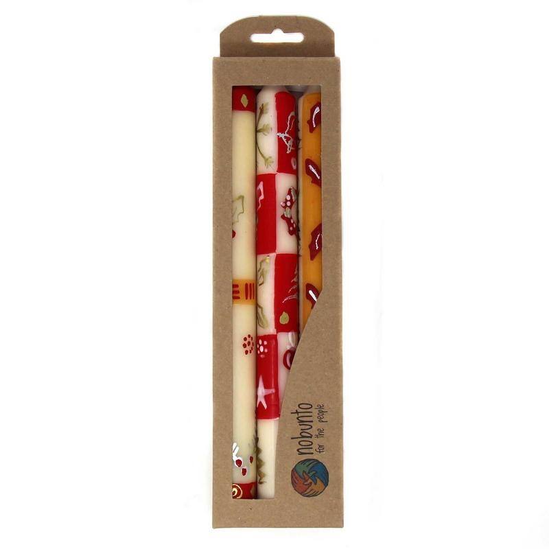 Christmas Handmade Kimeta Dinner Candles, Set of 3 (South Africa)