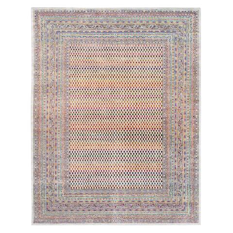 Shahbanu Rugs Wool And Sari Silk Colorful Sarouk Mir Inspired with Repetitive Boteh Design Hand Knotted Rug (8'10" x 12'0")