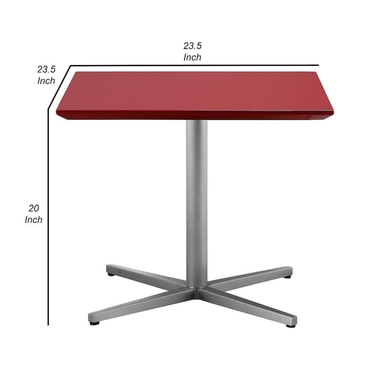 23.5 in. Red and Chrome Square Metal End Table, Sturdy Build End Side Table for Living Rooms