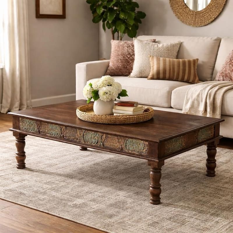 Timbergirl Carved Panel Reclaimed Wood Coffee Table - 55 x 34