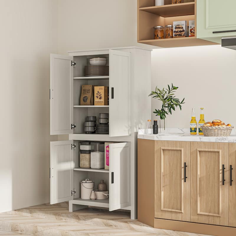 HOMCOM 64" Kitchen Pantry Cabinet, Freestanding Storage Cabinet with 4 Doors and 3 Adjustable Shelves for Dining Room
