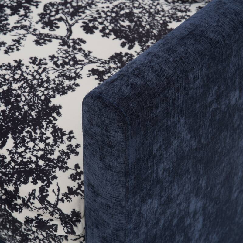 Blue Chenille Sectional Sofa with Floral Fabric, 4-Seater L-Shaped Couch with Adjustable Headrests, Pillows, and Chaise Lounge