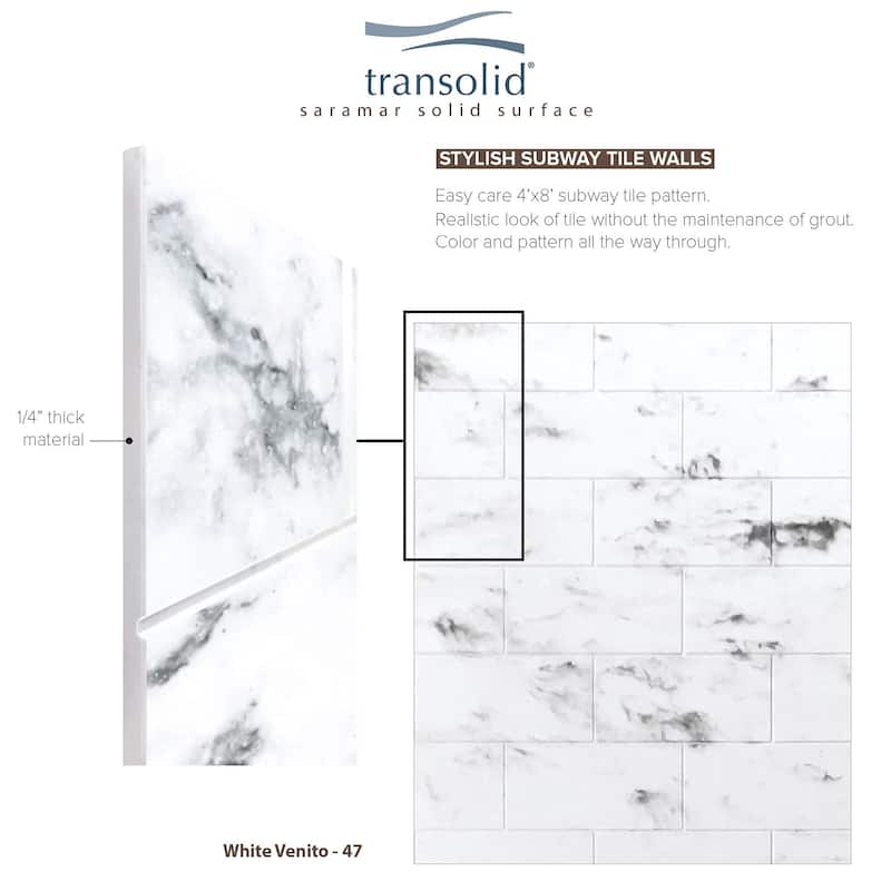 Transolid SaraMar 36-In X 60-In X 96-In Glue to Wall Shower Walls - 60" x 36" x 96" - 60" x 36" x 96"