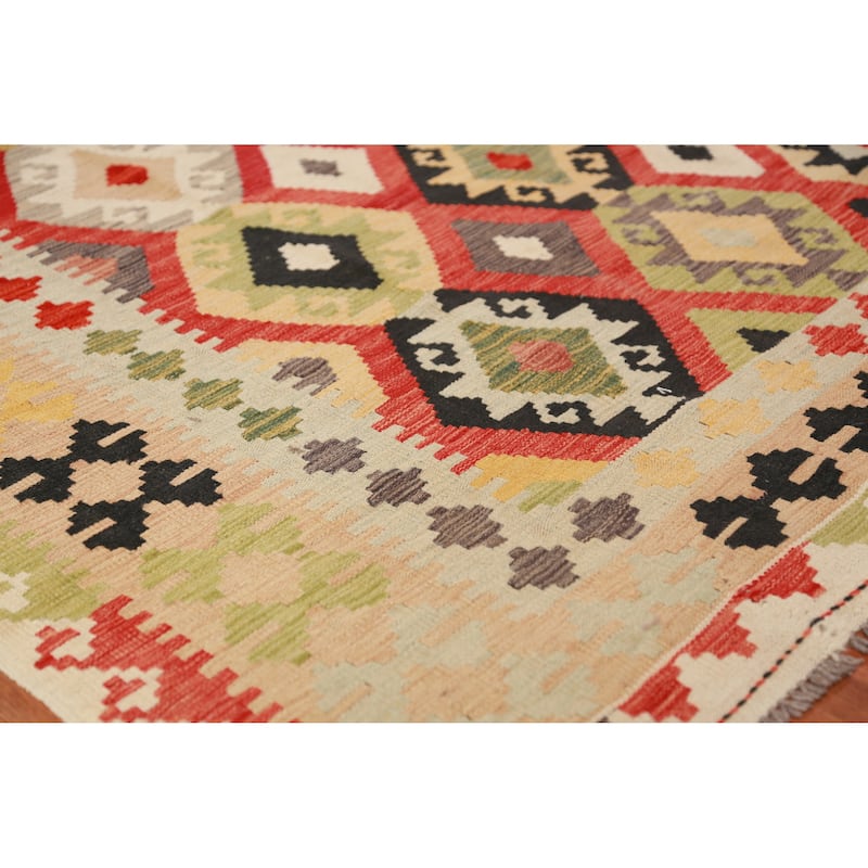 Geometric Kilim Oriental Area Rug Hand-Woven Tribal Wool Carpet - 8'0"x 11'3"