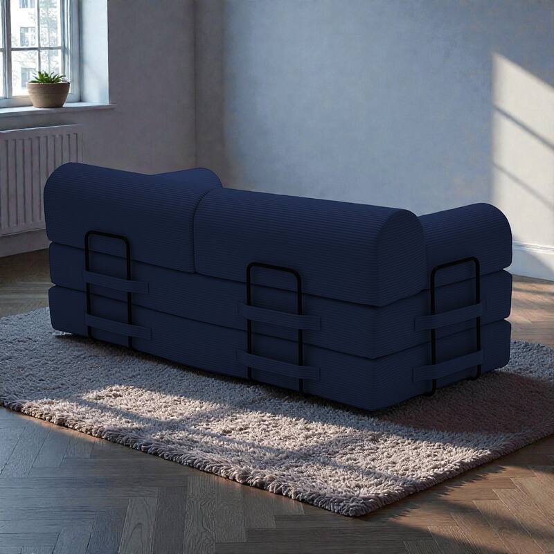 Convertible Sleeper Sofa Bed, 4-in-1 Corduroy Folding Floor Couch with Cylindrical Pillow, 2-Seat Space-Saving Lounge Sofa