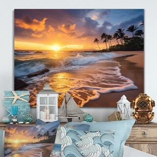 Designart "Beach Photo Sunset Serenade IX" Nautical & Beach Metal Wall ...