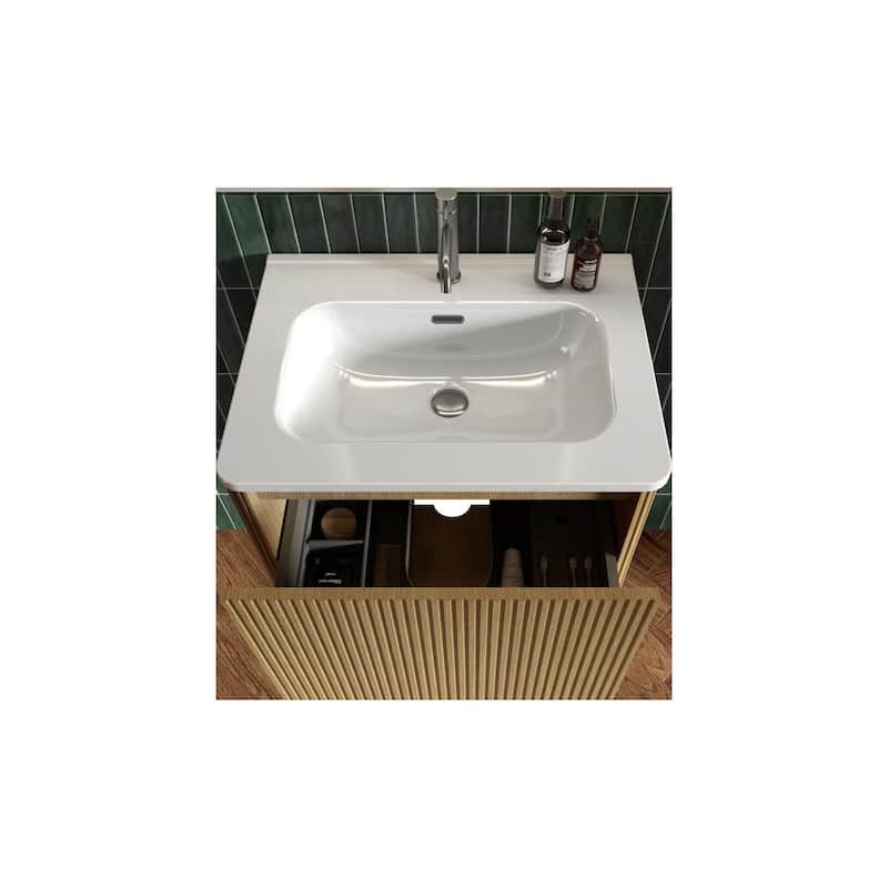 24" Striped Soft White Wall-Mounted Bathroom Vanity