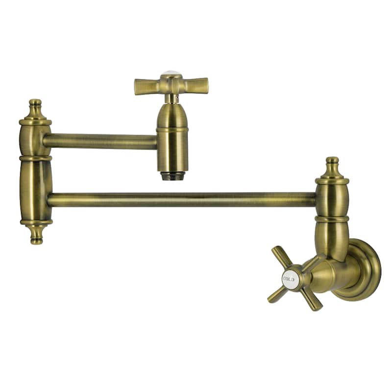 Kingston Brass Essex Double-Handle Wall-Mount Pre-Rinse Bridge Kitchen Faucet - Antique Brass