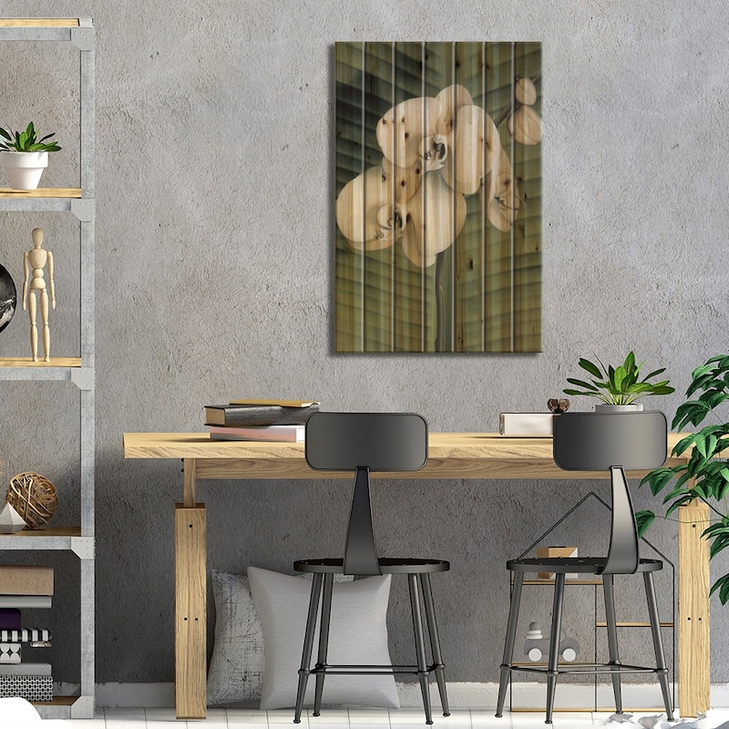 Orchid With Palm II Print On Wood by Andrea Trivelli - Multi-Color