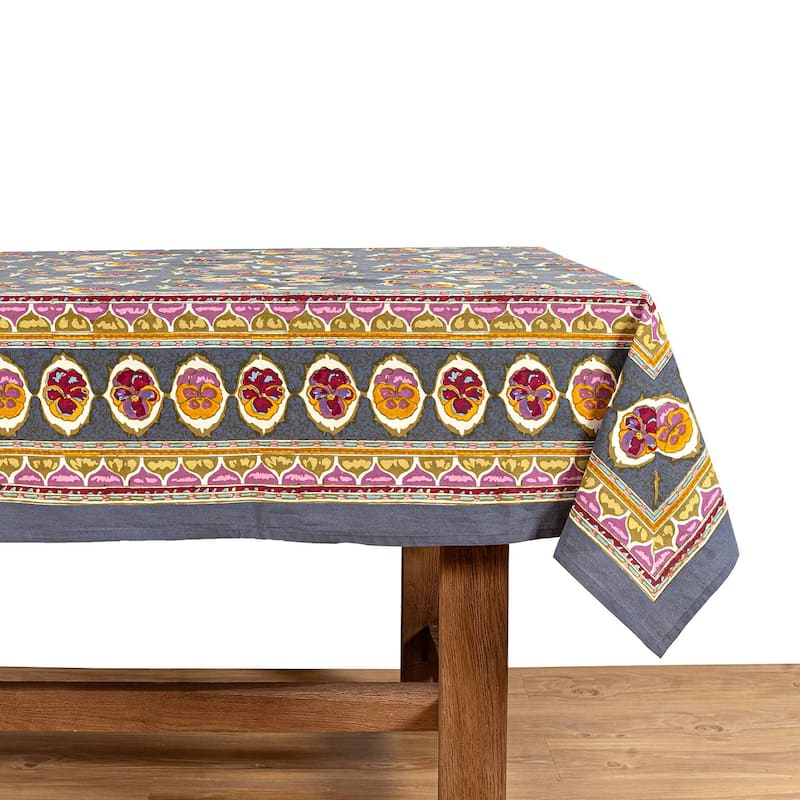 Couleur Nature Pansy Rectangle Tablecloth - 59" x 86" - Red/Grey