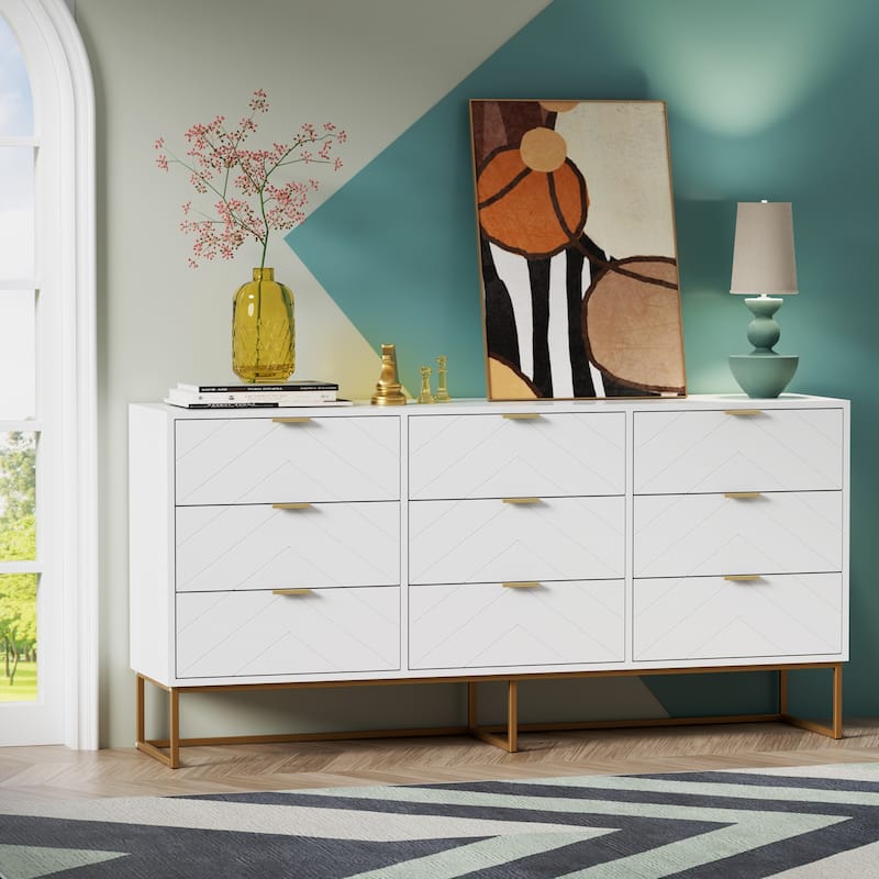 9 Drawer Chest Of Dresser Storage Tower Cabinet Bedroom Organizer Living Room - White