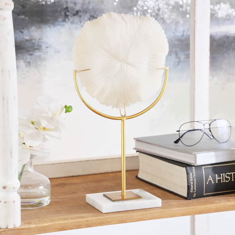 Cream Polystone Handmade Coral Sculpture with Marble Base - Cream - 8"W, 15"H