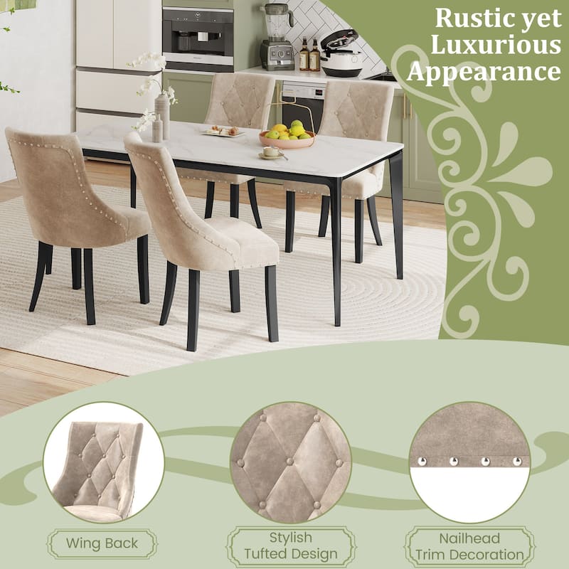 Gymax Upholstered Dining Chairs Set of 4 Tufted Wingback Chairs w/