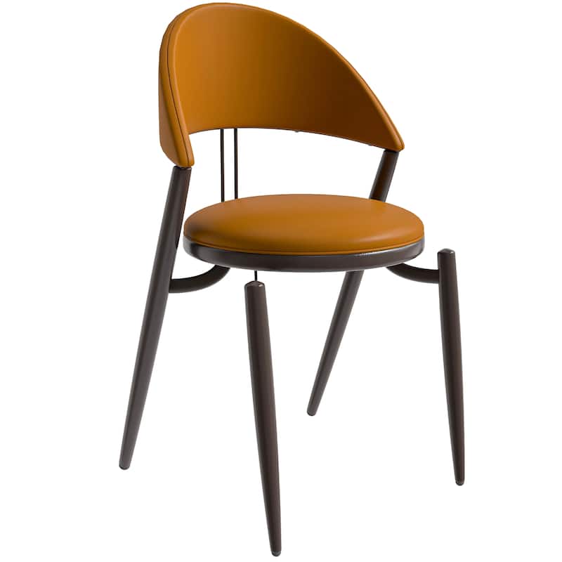 Venice Upholstered Leather Dining Chair Open Back Accent Side Chair with Iron Legs - Light Brown