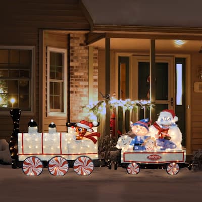 79" Rudolph Pre-Lit LED 2D Yard Art Two Piece Train Set - Multi