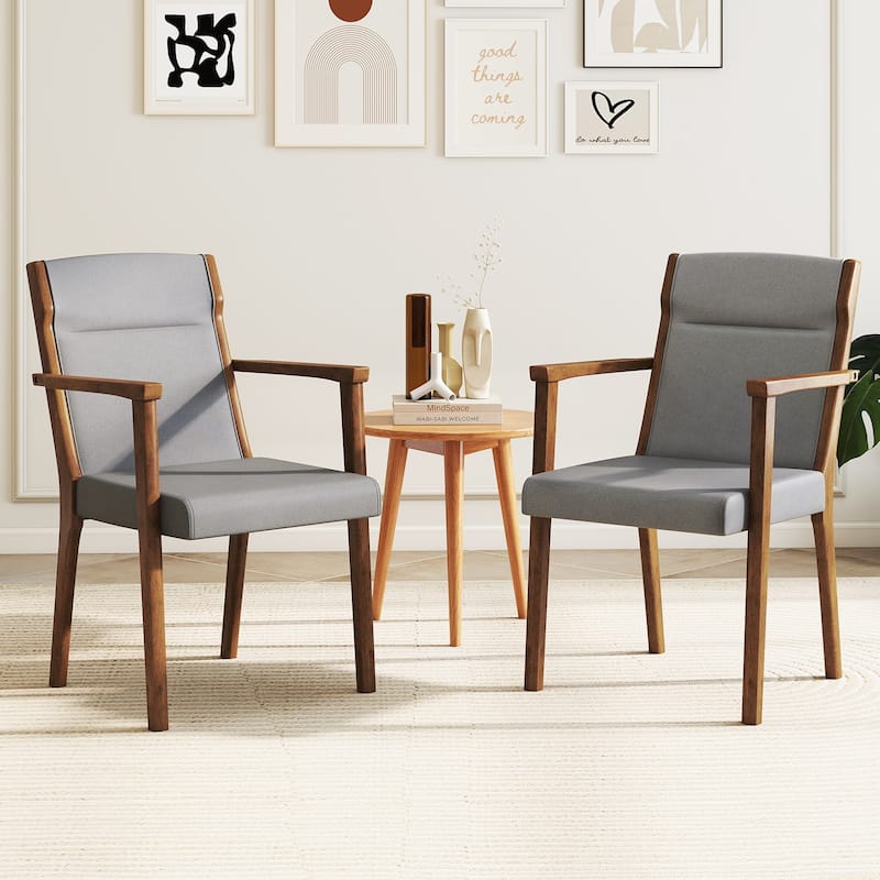 Grey Rubber Wood High-Back Accent Chairs Set of 2 with Fabric and Foam - 25.5" x 22" x 35.5"
