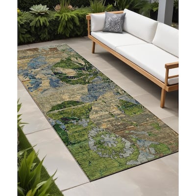 Hato Lush Floral Weather Resistant Versatile Elegance Runner Outdoor Rug