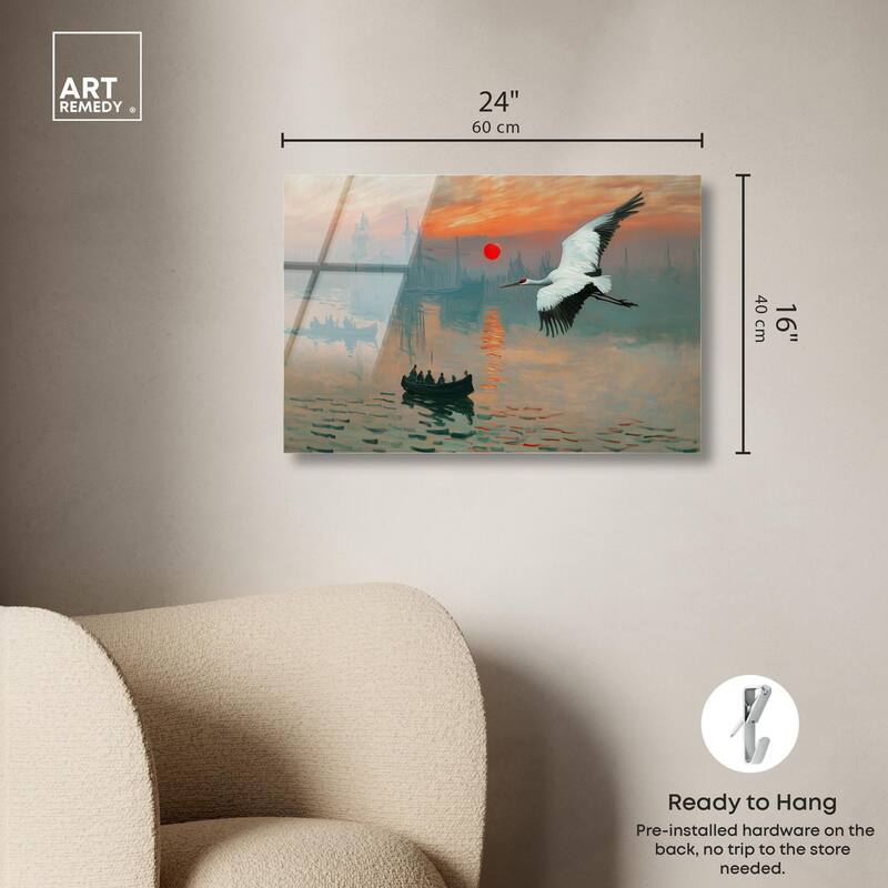 Crane Sunset Acrylic by Art Remedy, Ready to Hang