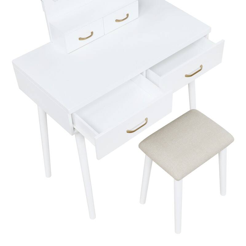 Vanity Dresser with Mirror and Stool Set Storage Drawers Luxury Furniture