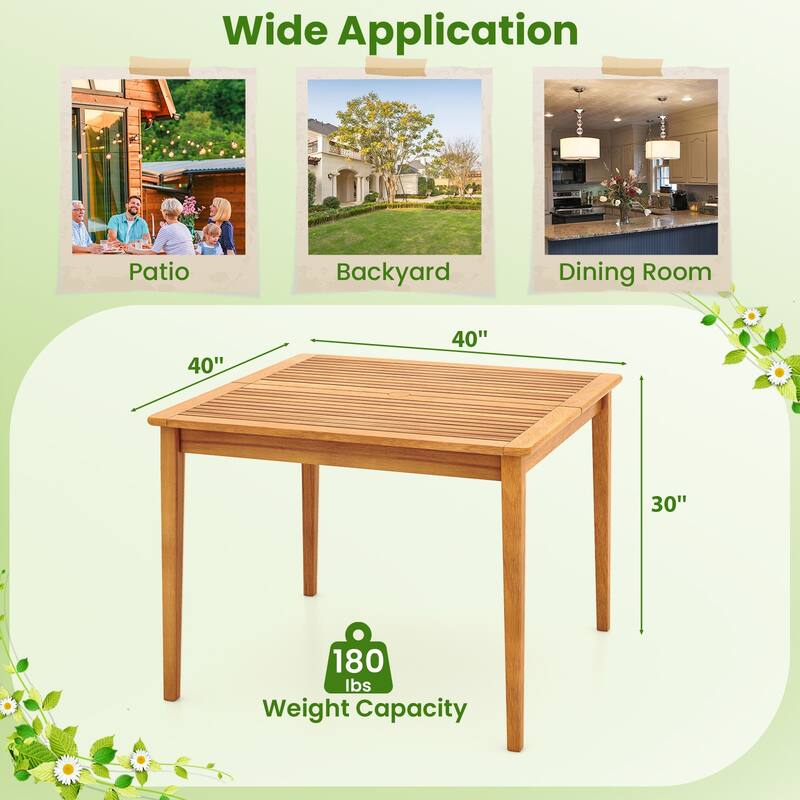 Gymax 40'' 4-Person Outdoor Acacia Wood Dining Table w/ 1.96''