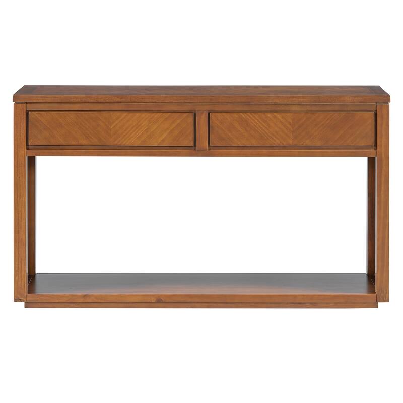 55" Rustic Wooden Entryway Console Table with Storage Drawers & Open Shelf