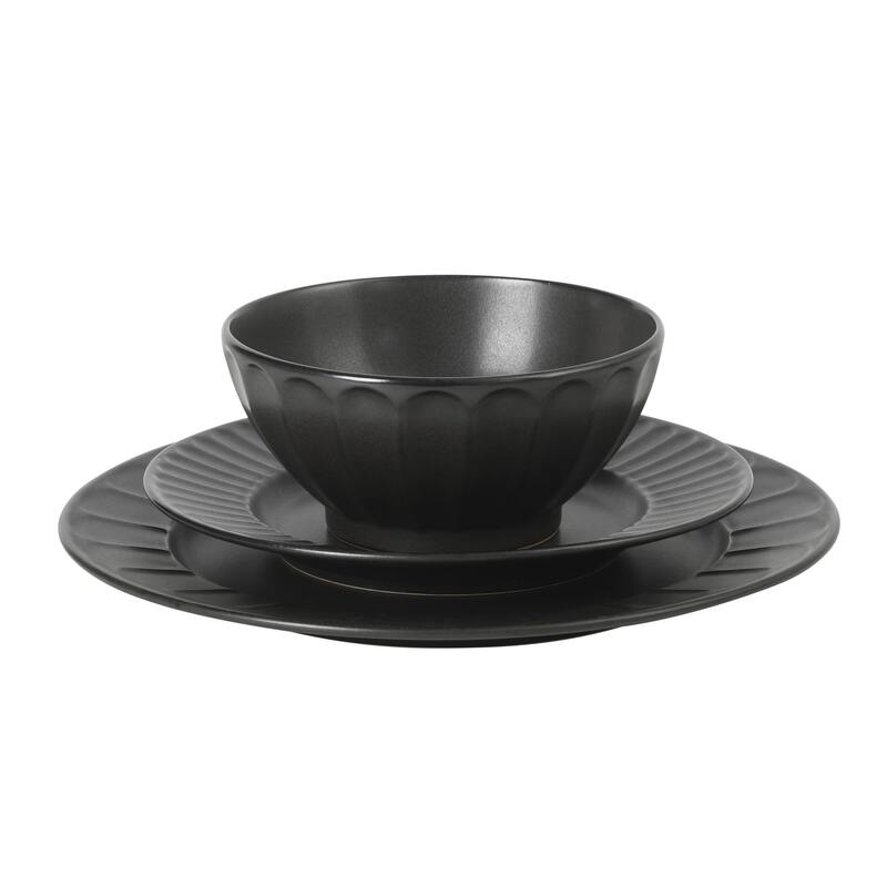 Gibson Elite Winchester Way 12-Piece Embossed Stoneware Dinnerware Set - Reactive, Durable Lightweight- Plates & Bowls Set