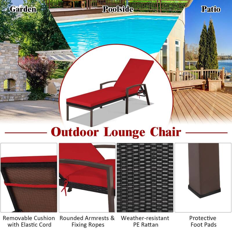 Costway Set of 2 Patio Rattan Chaise Lounge Chair Outdoor Reclining - See Details