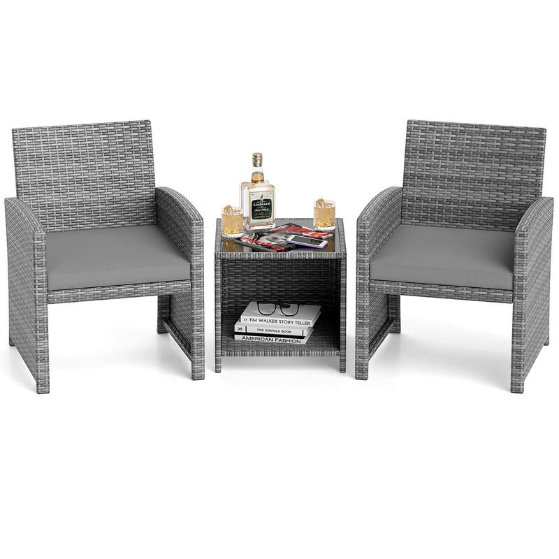 Costway 3 PCS Patio Furniture Set with Tempered Glass Coffee Table & - See Details