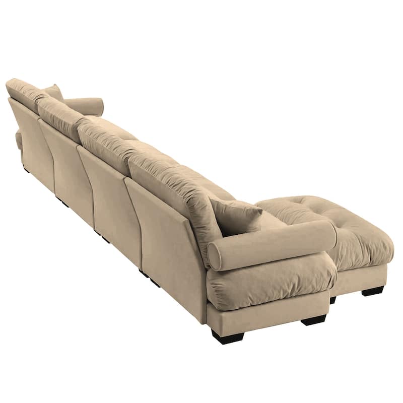 L Shaped Modular Sofa Convertible Deep Seat Sectional Couch w/Ottoman